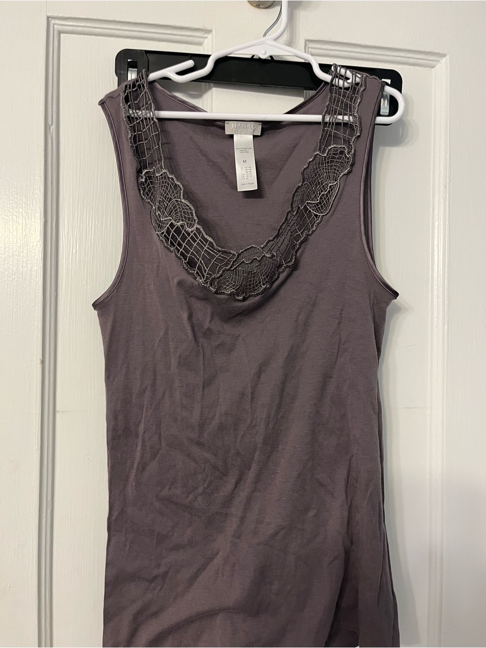 Hanro of Switzerland Lace-Trim Sleeveless Tank Top - Purple Medium Cotton